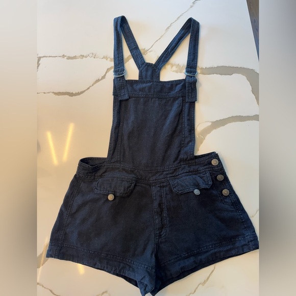 Free People Black Linen Short Overalls - Picture 2 of 9